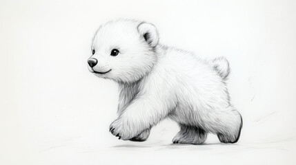 Fototapeta premium Dibujo a lápiz de cachorro de oso polar corriendo