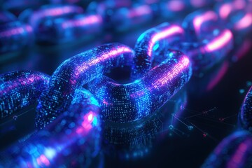 Digital Blockchain Connection Network Structure in Blue Purple Neon Colors Generated AI