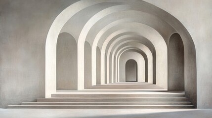 Fototapeta premium Serene Gray Archway Corridor with Light and Shadow