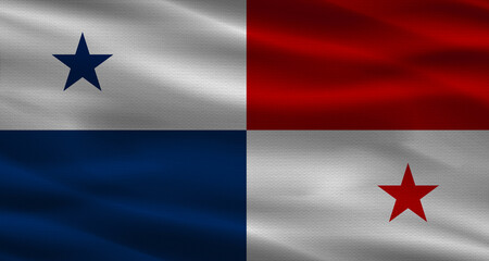 Panamanian flag with a fabric texture waving. Close up of flag of Panama with cloth texture