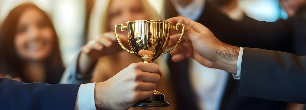 A manager handing out congratulations and awards to a team after successfully completing a challenging project