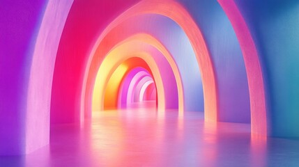 Fototapeta premium Vibrant Rainbow Arch Tunnel, Colorful Path, Abstract Background