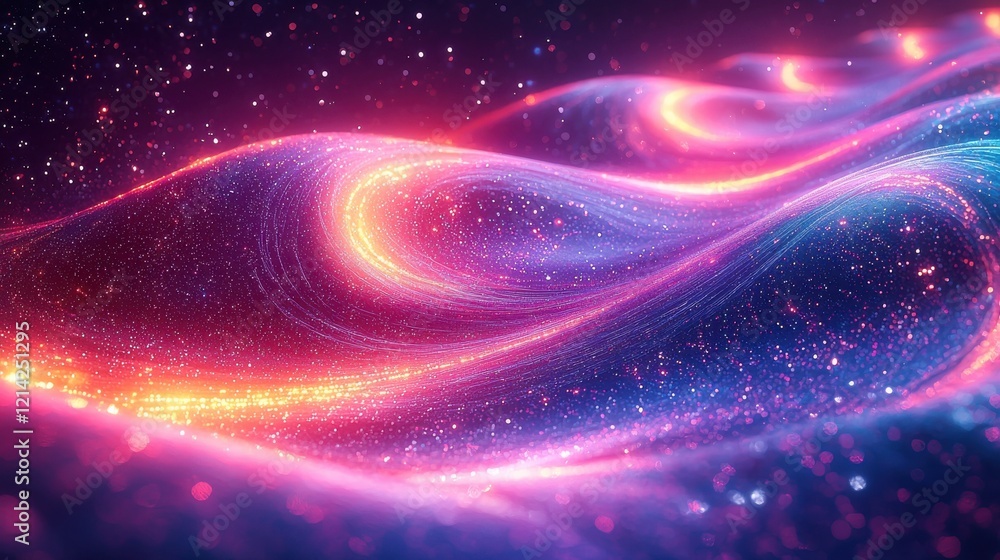 Poster galactic swirls weaving through space abstract digital art cosmic loom vibrant patterns interstellar
