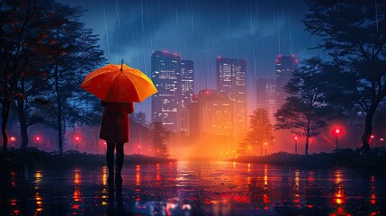 A tech startup pitches a flying umbrella to combat rainy commutes in this flat design illustration