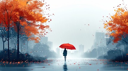 A tech startup pitches a flying umbrella to combat rainy commutes in this flat design illustration