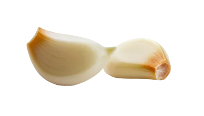 Front view of isolated white peeled garlic cloves on white background. Ideal for culinary and health-related projects reflecting natural ingredients. © Jame