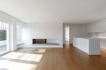 Bright living room interior with white empty wall