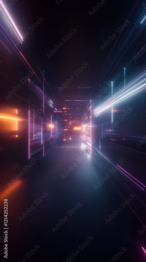Poster dynamic light trails futuristic tunnel digital artwork virtual reality -tech environment immersive p