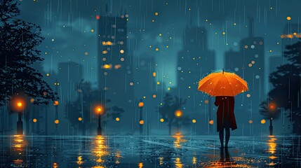 A tech startup pitches a flying umbrella to combat rainy commutes in this flat design illustration