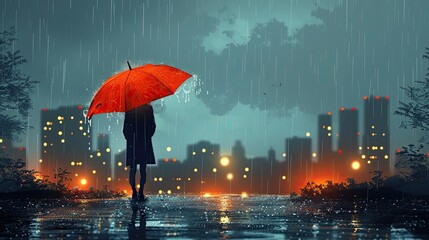 A tech startup pitches a flying umbrella to combat rainy commutes in this flat design illustration