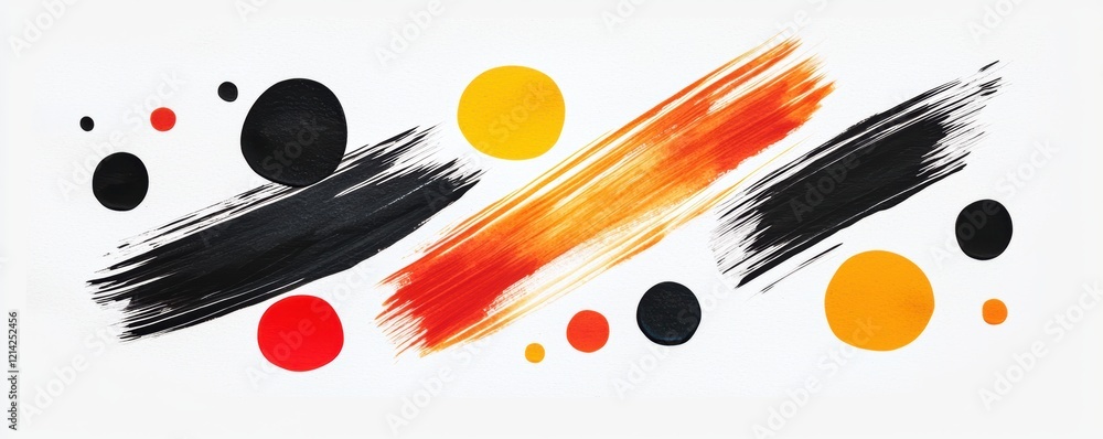 Poster hand-drawn black paint strokes with vibrant splashes of color, creating a playful and expressive abs