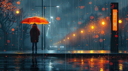 A tech startup pitches a flying umbrella to combat rainy commutes in this flat design illustration
