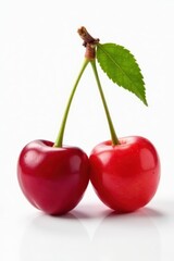Perfectly halved and whole cherries, vibrant red, on white , red fruit, dessert