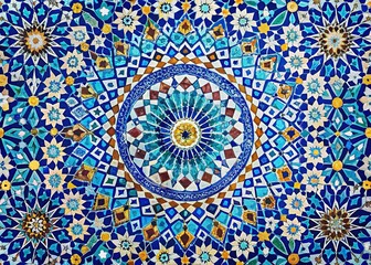 Obraz premium Vibrant Moroccan Blue Ethnic Geometric Pattern Textile Background