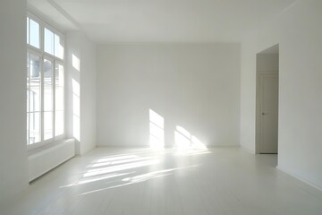 Obraz premium Bright living room interior with white empty wall