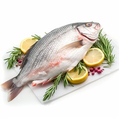 Enjoy a delectable grilled fish dish featuring fresh lemon and aromatic herbs, showcasing crispy skin and tender, flaky flesh for a mouthwatering experience.