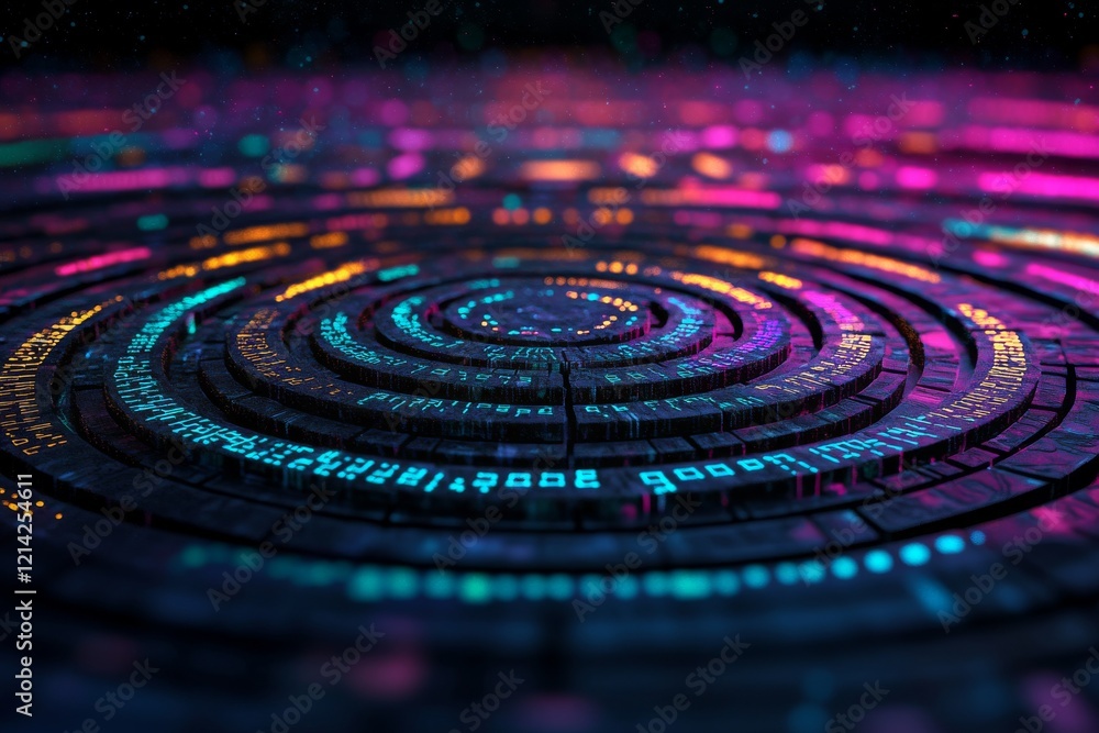 Poster abstract data streams on a dark blue background, conveying the concept of big data and cloud technol
