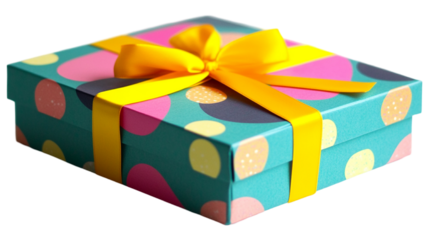 Colorful gift box with yellow ribbons 