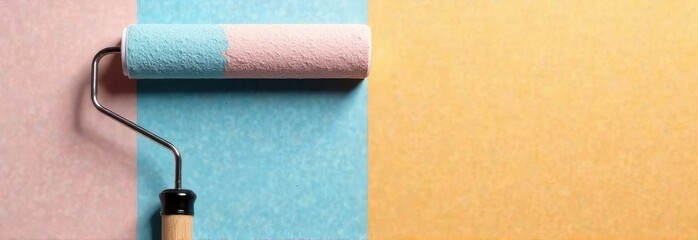 Obraz premium painting walls in different colors with a construction roller, advertising banner