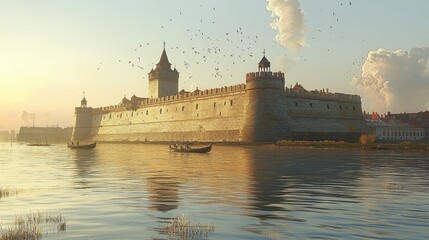 Majestic Castle on a Calm Water Sunset