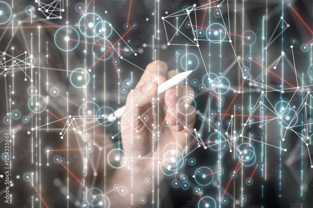 Poster neural network 3d illustration. big data and cybersecurity