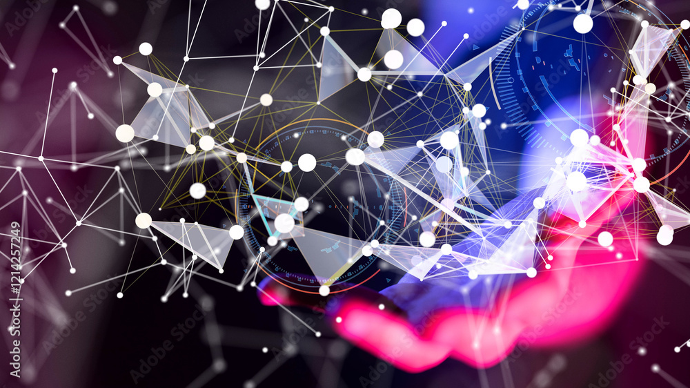Aufkleber Neural network 3D illustration. Big data and cybersecurity