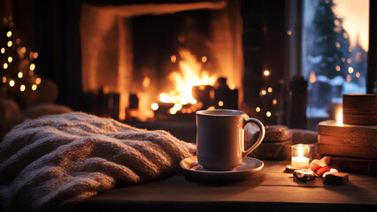 Cozy winter evening with a fireplace