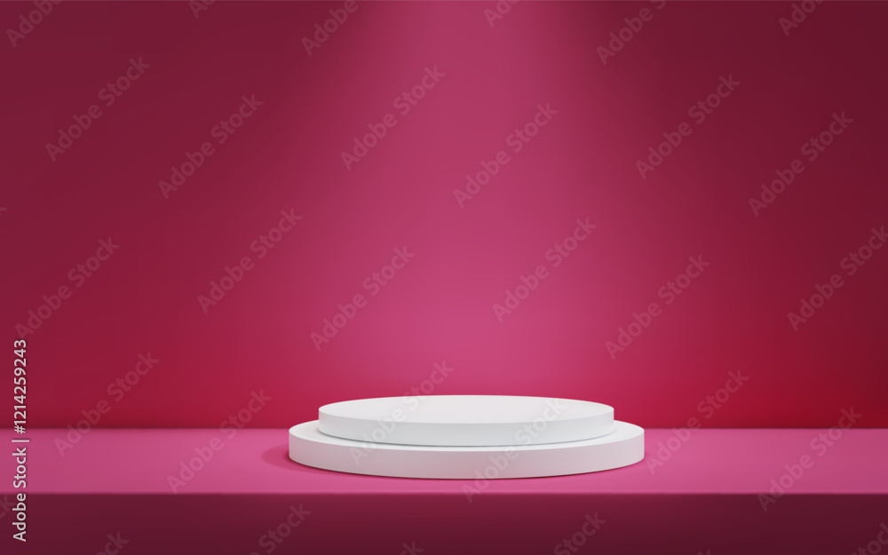 Poster 3d minimalistic pink background with a podium studio scene with platform for product presentation