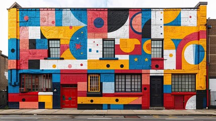 Naklejka premium A vibrant flat design mural comes to life, telling stories of a multicultural community
