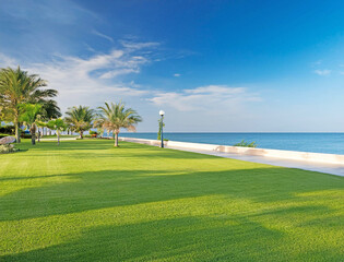 海沿いの芝生の公園