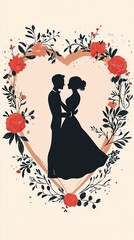 Obraz premium Couple Dancing Silhouette in Heart Frame, Valentine’s Day, valentine' silhouette
