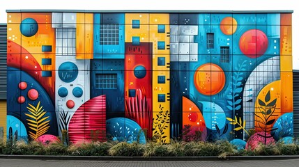A vibrant flat design mural comes to life, telling stories of a multicultural community