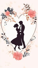 Couple Dancing Silhouette in Heart Frame, Valentine’s Day, valentine' silhouette