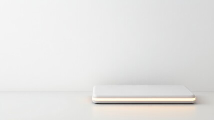 commercial photography for advertising campaign showcasing vibrant led portable power bank with glowing edges displayed