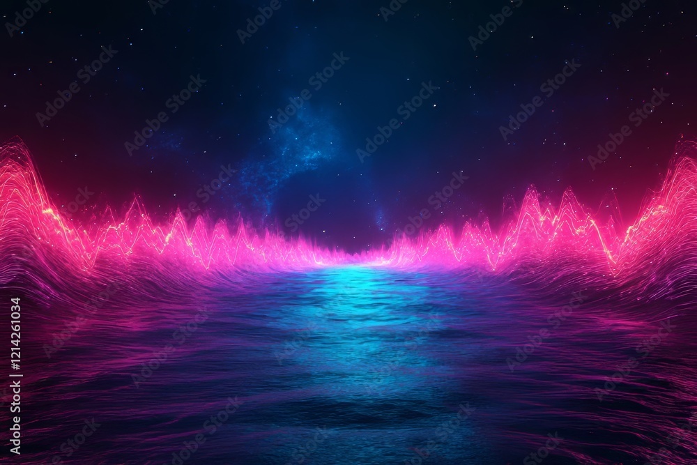 Poster concept of big data visualization with vibrant glowing lines on an abstract technology backdrop, cre
