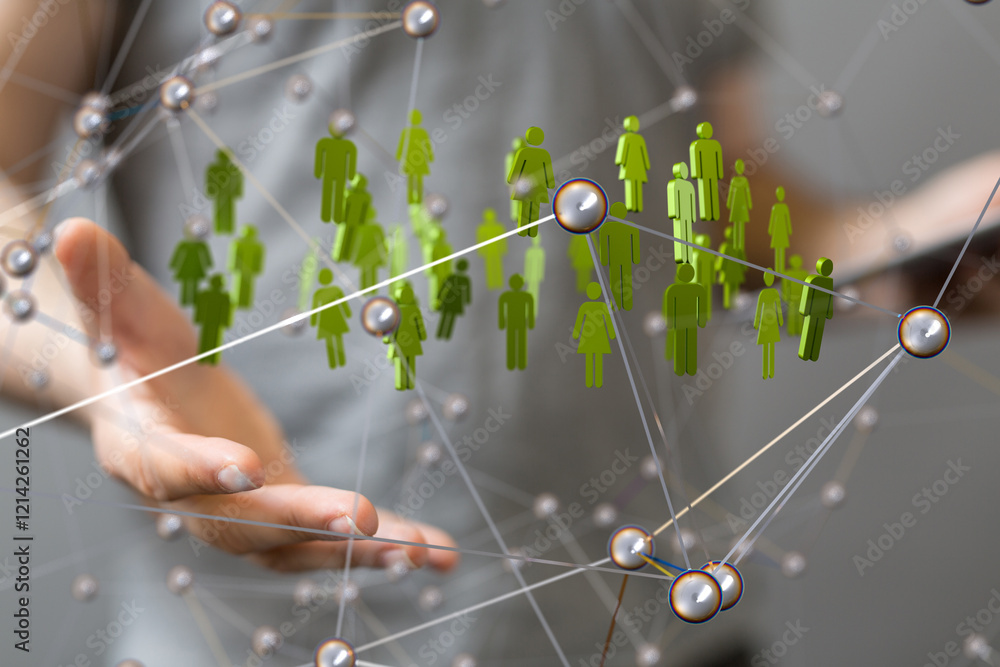 Poster Global network. Blockchain. 3D illustration. Neural networks and artificial intelligence. Abstract
