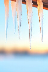 commercial photography for advertising campaign showcasing icicles hanging from rustic roof with blurred snowy background