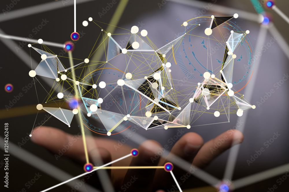 Poster neural network 3d illustration. big data and cybersecurity