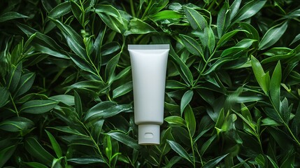 White cosmetic tube set against a vibrant green grass background, highlighting eco-friendly skincare packaging and natural beauty aesthetics.