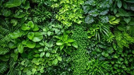 A variety of green, lush plants growing in a dense forest, capturing the richness and diversity of nature