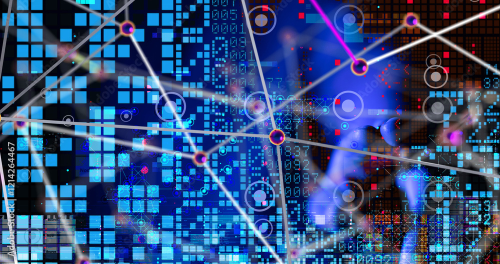 Poster neural network 3d illustration. big data and cybersecurity - 3d