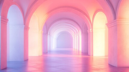 Luminous Archway Corridor with Pastel Glow
