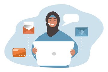 vector illustration in flat style - muslim girl in office