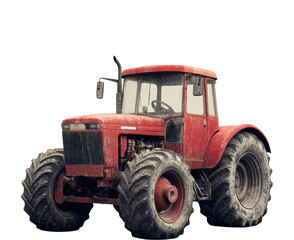Obraz premium An old red tractor isolated against a transparent background