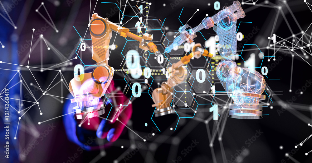 Poster neural network 3d illustration. big data and cybersecurity
