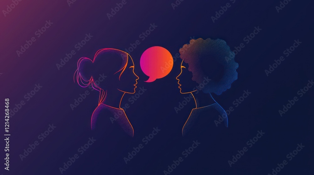 Poster a vector icon of two people facing each other with a speech bubble in between, symbolizing communica