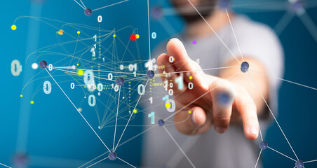 Molecular background with DNA. Network with connecting dots and lines.
