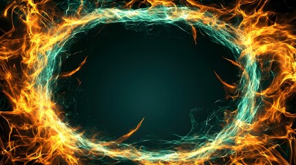 Fiery Orange and Teal Energy Circle Abstract
