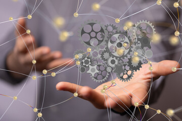 gear system data. Connecting lines and dots.Big data visualization
