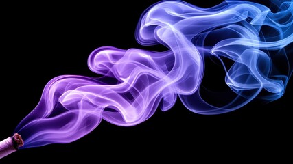 Abstract Purple and Blue Smoke Swirls on Black Background Artistic Vapor Texture Design Element